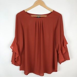 Van Heusen Dark Orange Blouse 3/4 Ruffle Sleeve Boatneck
